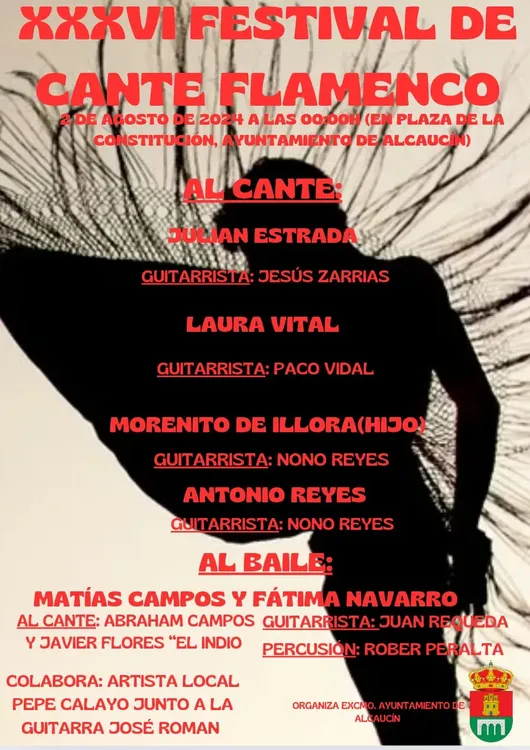 CARTEL DEL XXXVI FESTIVAL FLAMENCO DE ALCAUCÍN. 2 DE AGOSTO. ACTUACIÓN DE LAURA VITAL