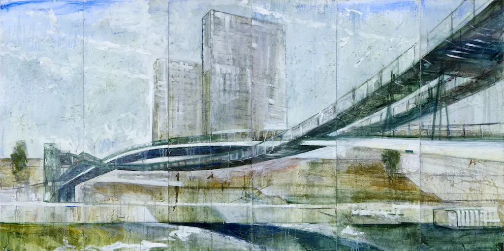 1996 - Luciano Spanó, Passarelle Simone-de-Beauvoir, óleo sobre lino, 150 x 300 cm