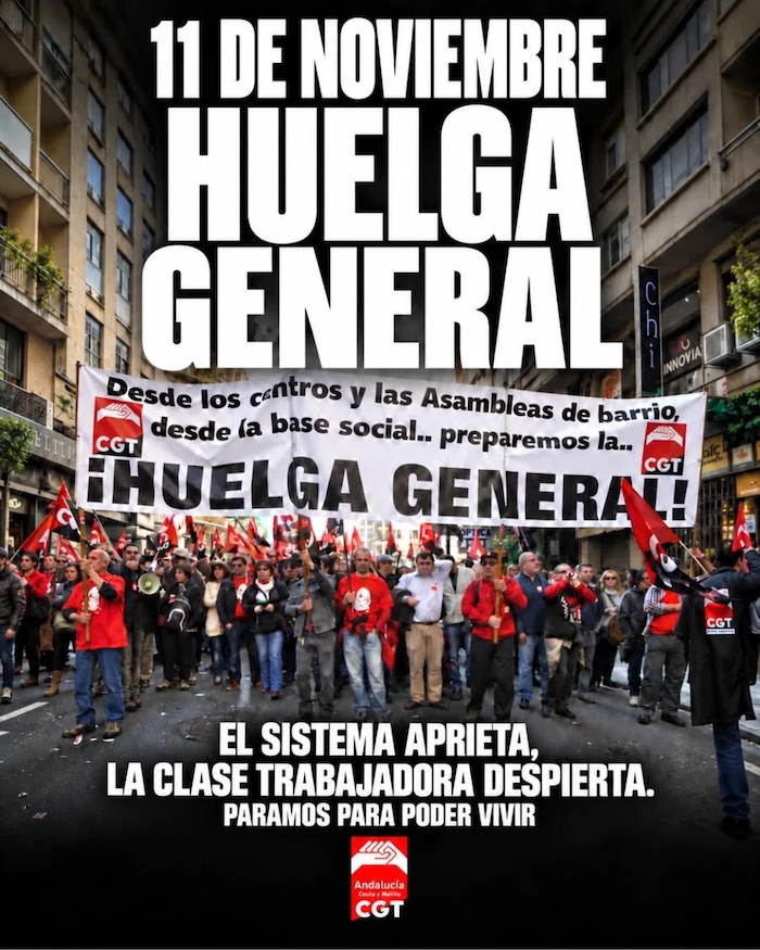 CGT Andalucía: Convocatoria de huelga general para el 11N